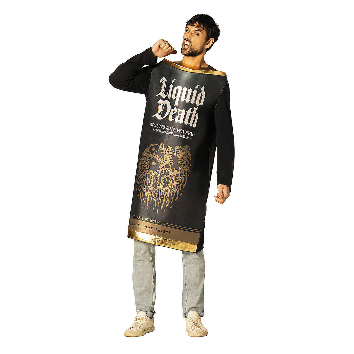 Fun Adults Liquid Death Mountain Water Black Can Tunic Costume for Halloween Parties and Themed Events