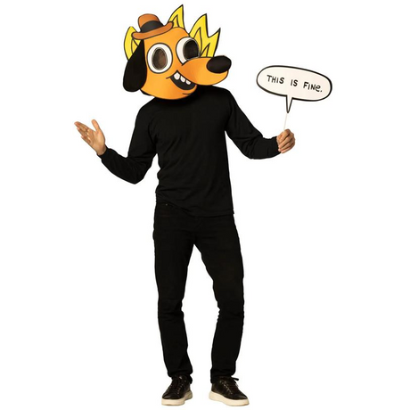 Adults This Is Fine Dog Meme Mask & Sign Costume Accessory