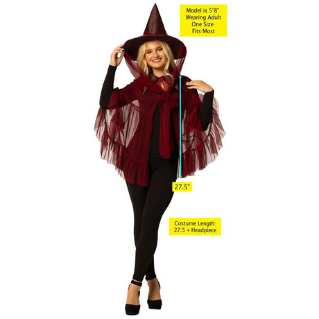 Adults Burgundy Witch Hat & Cape Costume