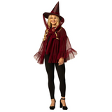 Adults Burgundy Witch Hat & Cape Costume