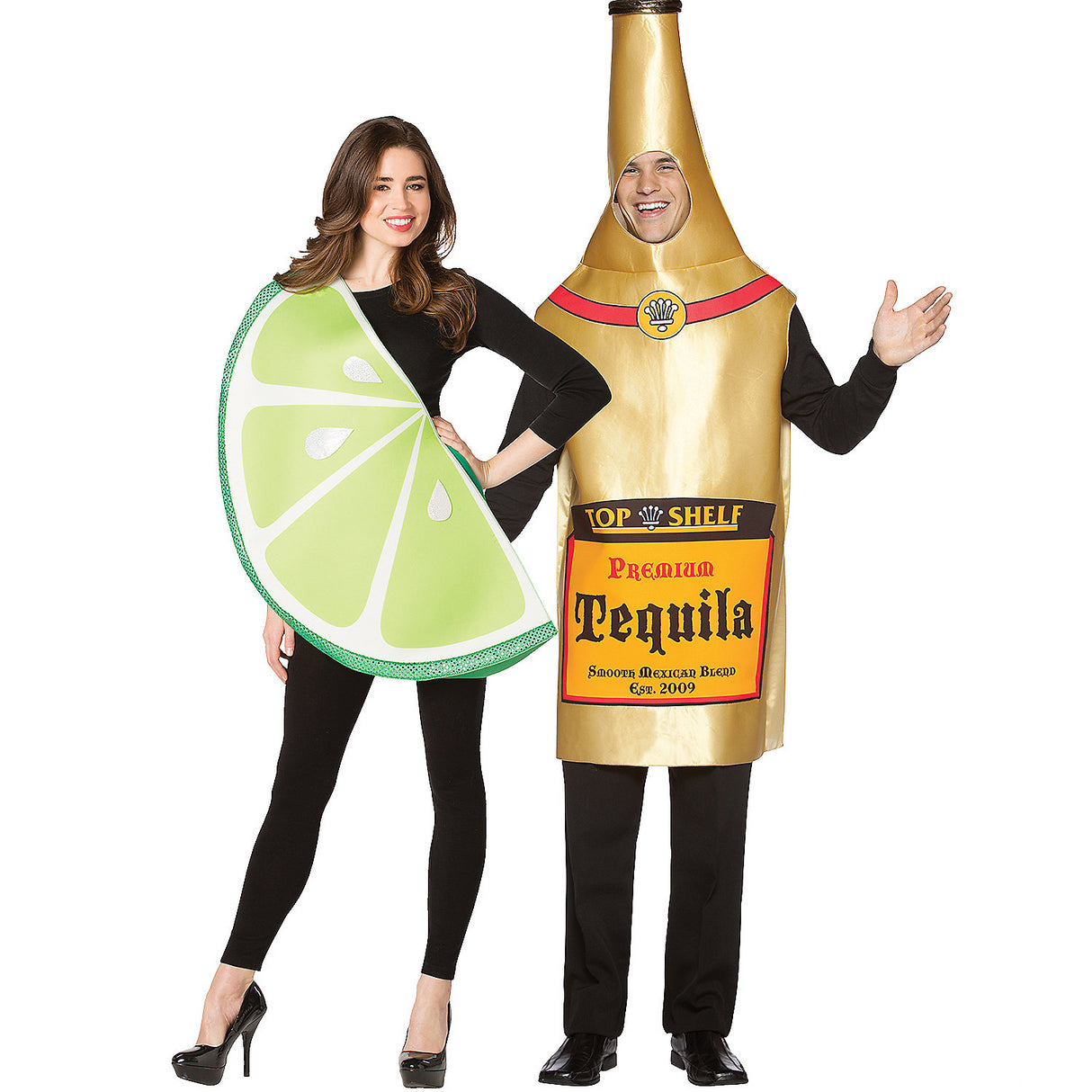 Fun Tequila Bottle and Lime Slice Couple Costume for Halloween Parties and Themed Celebrations