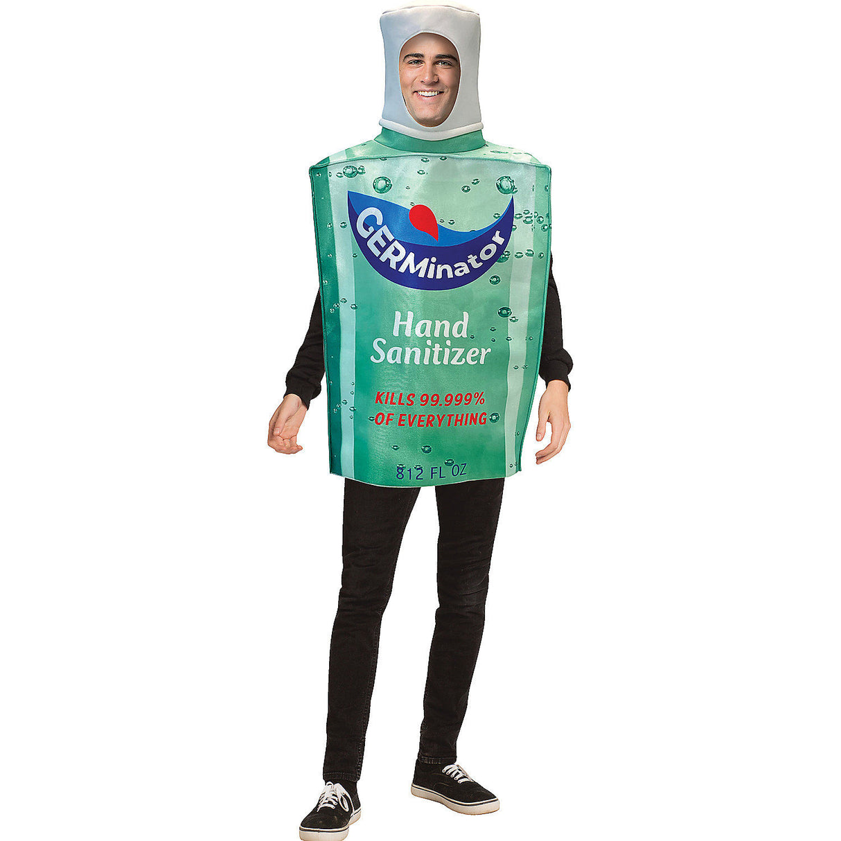 Funny Hand Sanitizer Bottle Adult Costume for Halloween Parties and Humorous Dress Up Events