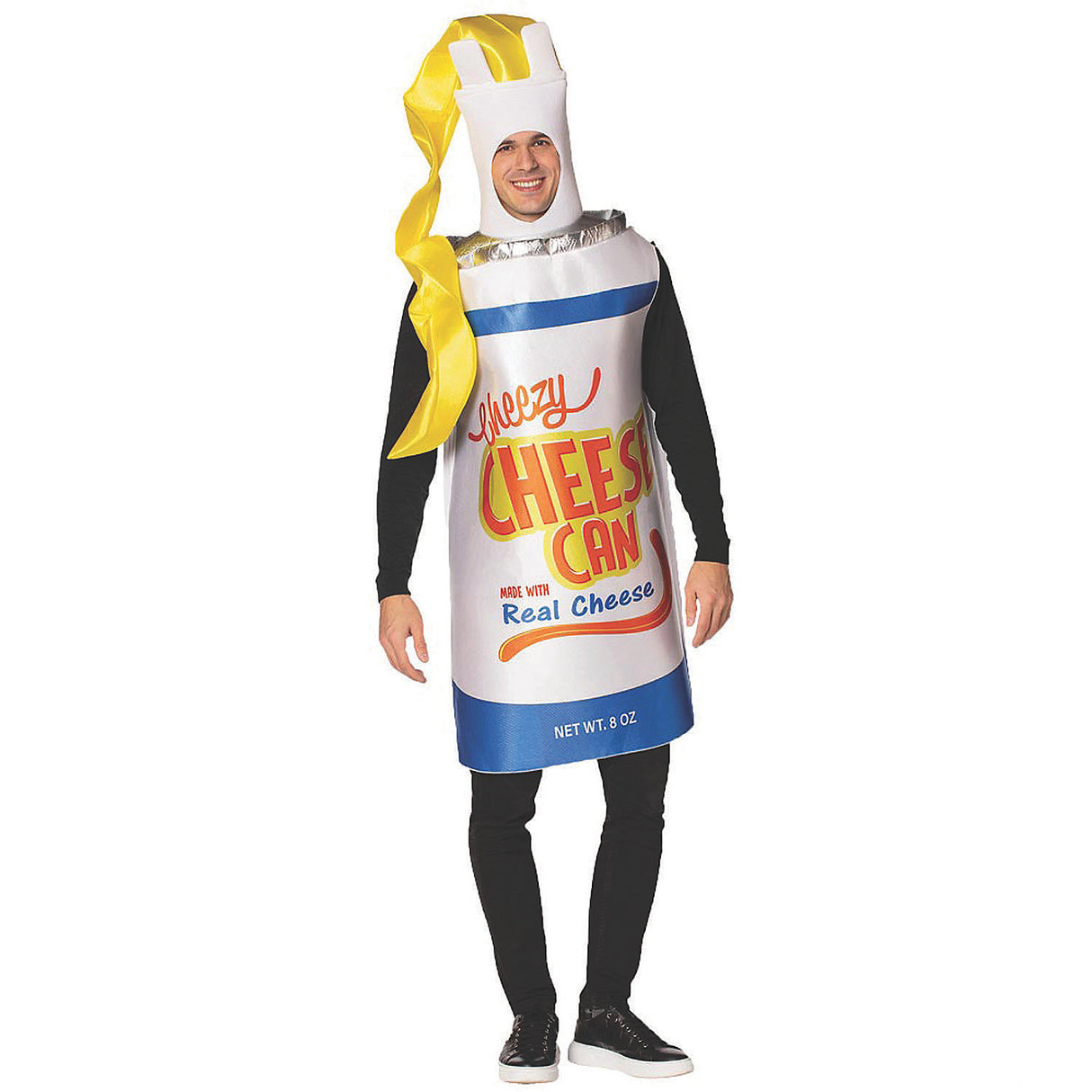 Adult Cheezy Cheese Spray Can Costume for Fun Festivals Family Events and Halloween Celebrations