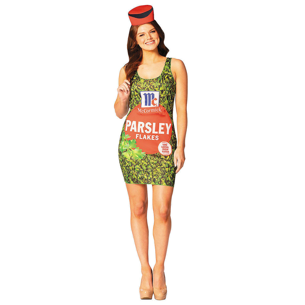 Womens McCormick Parsley Flakes Dress Costume for Halloween Themed Parties and Fun Costume Events