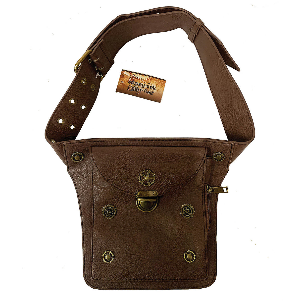 Stylish Gear Studded Belt with Pouch for Steampunk Cosplay and Costume Accessories