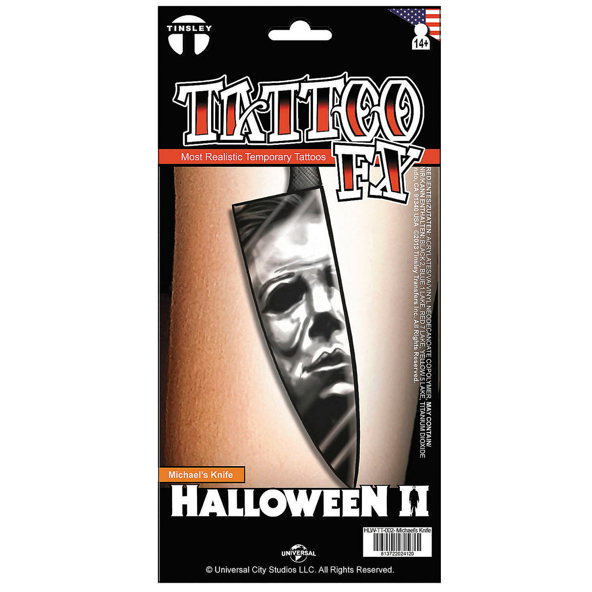 Tinsley Transfers Michael Myers Knife Temporary Tattoo for Halloween Costume Parties and Themed Celebrations