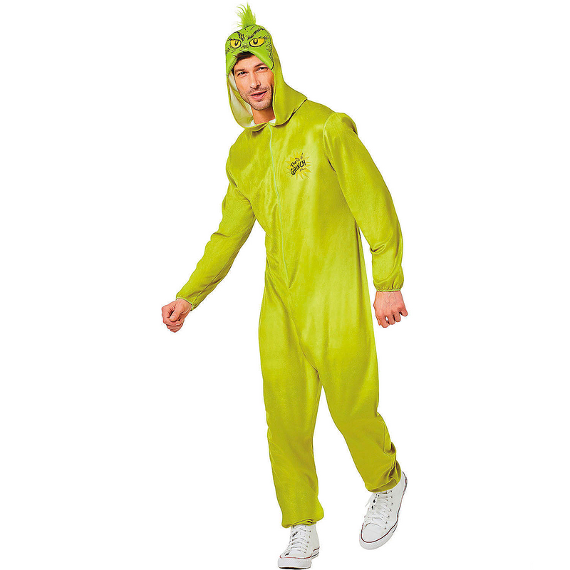 Grinch Hooded Jumpsuit Costume for Holiday Parties Halloween Events and Festive Celebrations