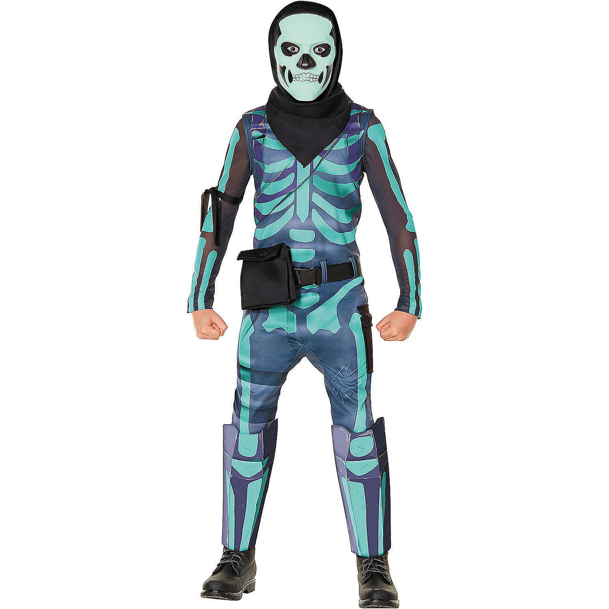 Kids Fortnite Glow-in-the-Dark Skull Trooper Costume for Halloween Trick or Treating and Gaming Events