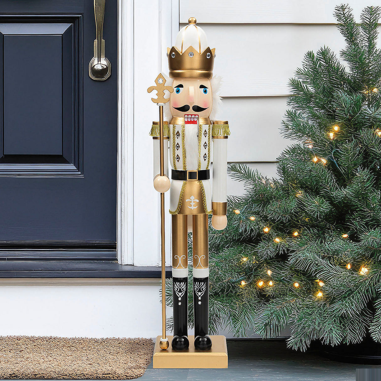 Classic Gold Wood Holiday Nutcracker for Christmas Decor and Festive Celebrations