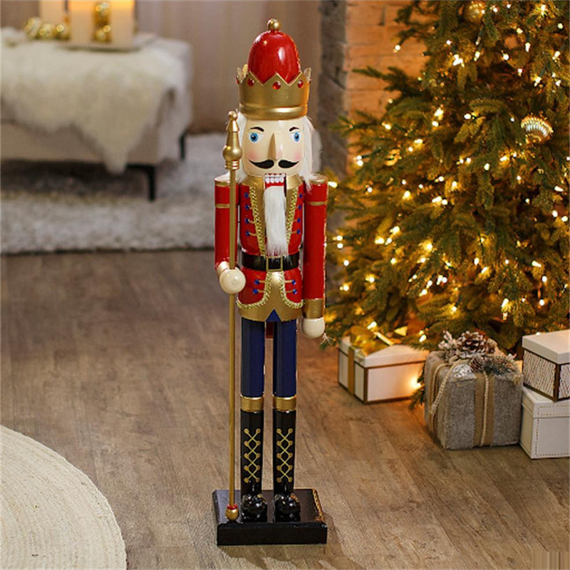 3 Ft Holiday Nutcracker in Classic Red with Scepter for Christmas Decor and Festive Celebrations