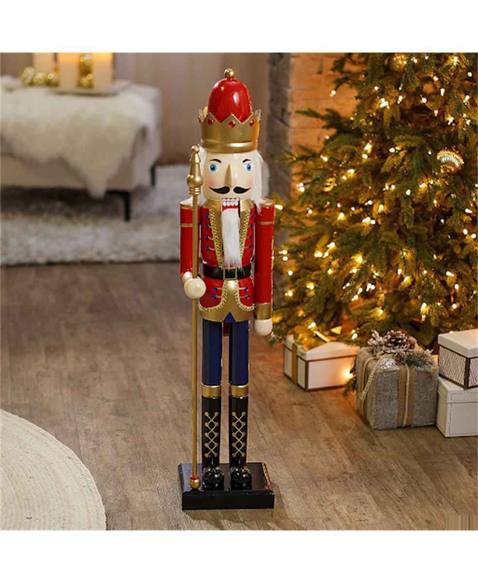 3 Ft Holiday Nutcracker in Classic Red with Scepter for Christmas Decor and Festive Celebrations