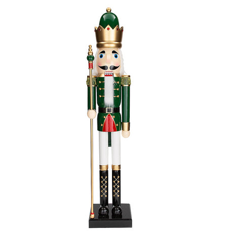 Giant Classic Green Wood Holiday Nutcracker with Scepter for Festive Celebrations and Christmas Events