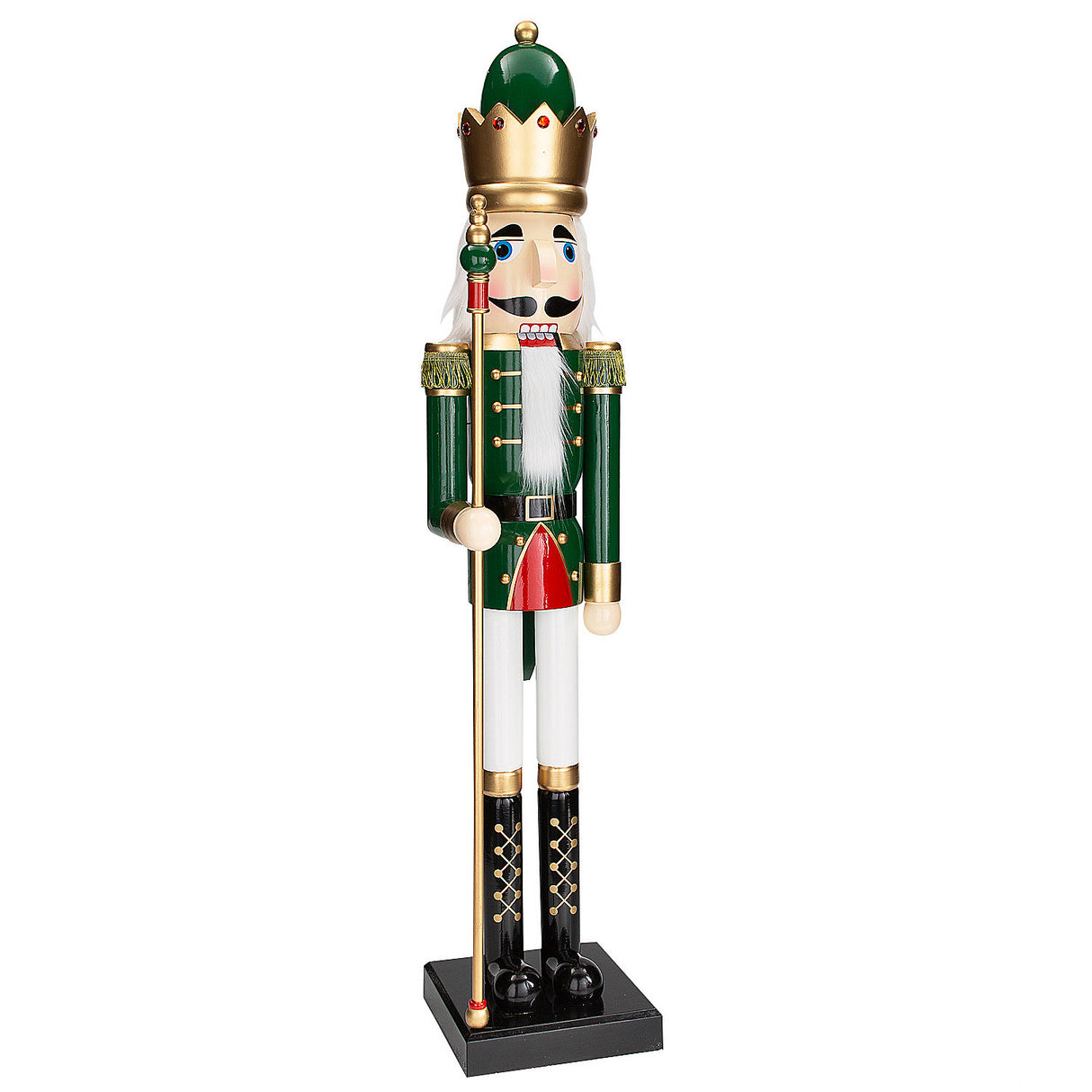 Giant Classic Green Wood Holiday Nutcracker with Scepter for Festive Celebrations and Christmas Events