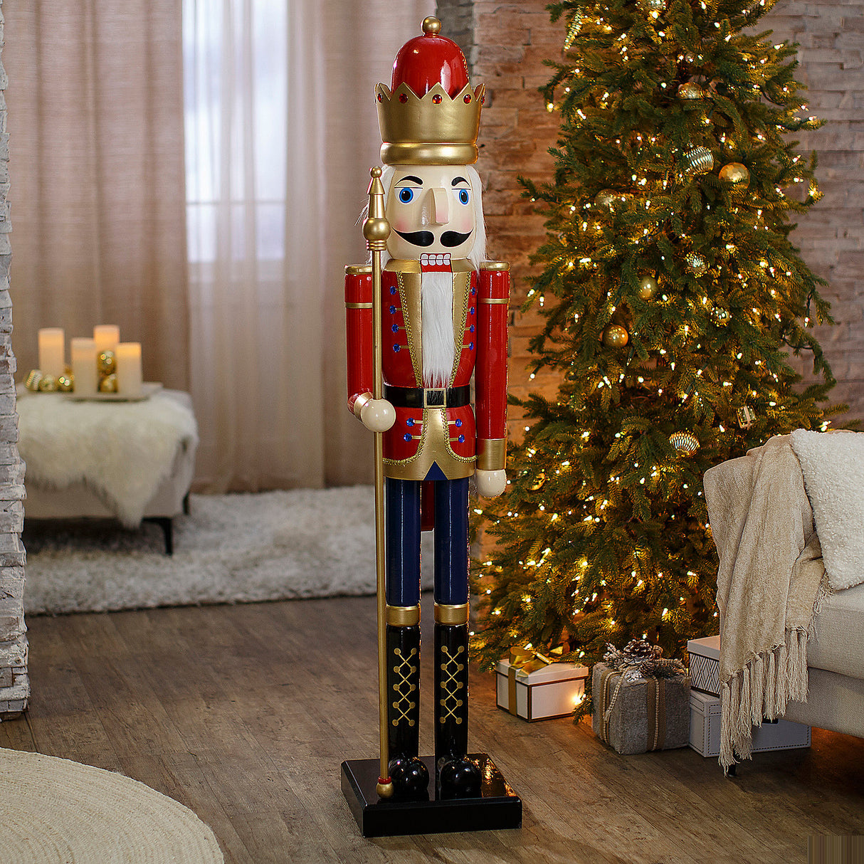 Giant Classic Red Wood Holiday Nutcracker for Christmas Decor Parties Festivities and Celebrations