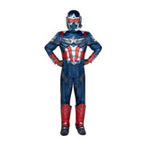 Kids Captain America Jumpsuit Costume for Halloween Celebrations Comic Con and Superhero Dress Up Events