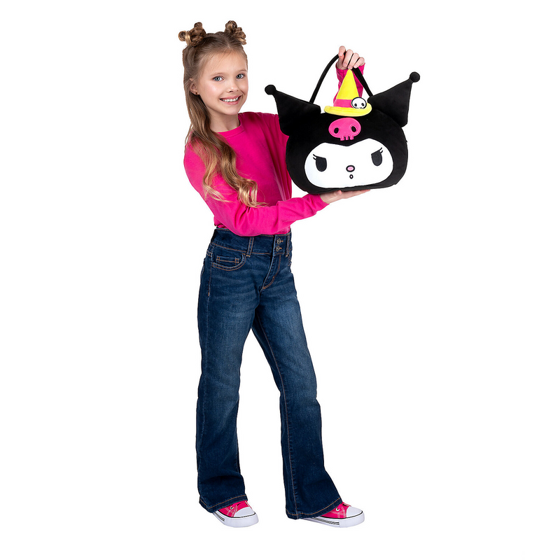 Cute 12-Inch Hello Kitty Kuromi Stuffed Halloween Treat Pail for Kids Trick or Treating and Halloween Parties