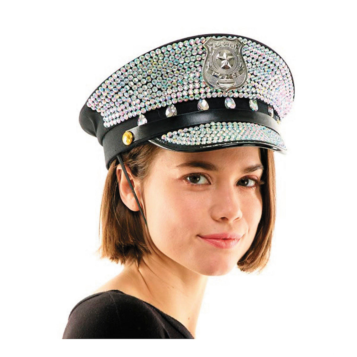 Stylish Adults Police Captain Hat with Rhinestones for Halloween Parties Costume Events and Role Play