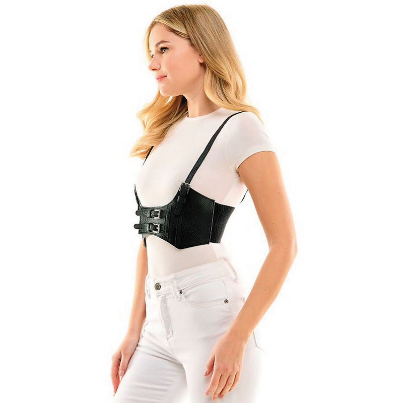 Adjustable Faux Leather Buckle Harness Bust Corset Costume Accessory for Themed Events and Cosplay Outfits
