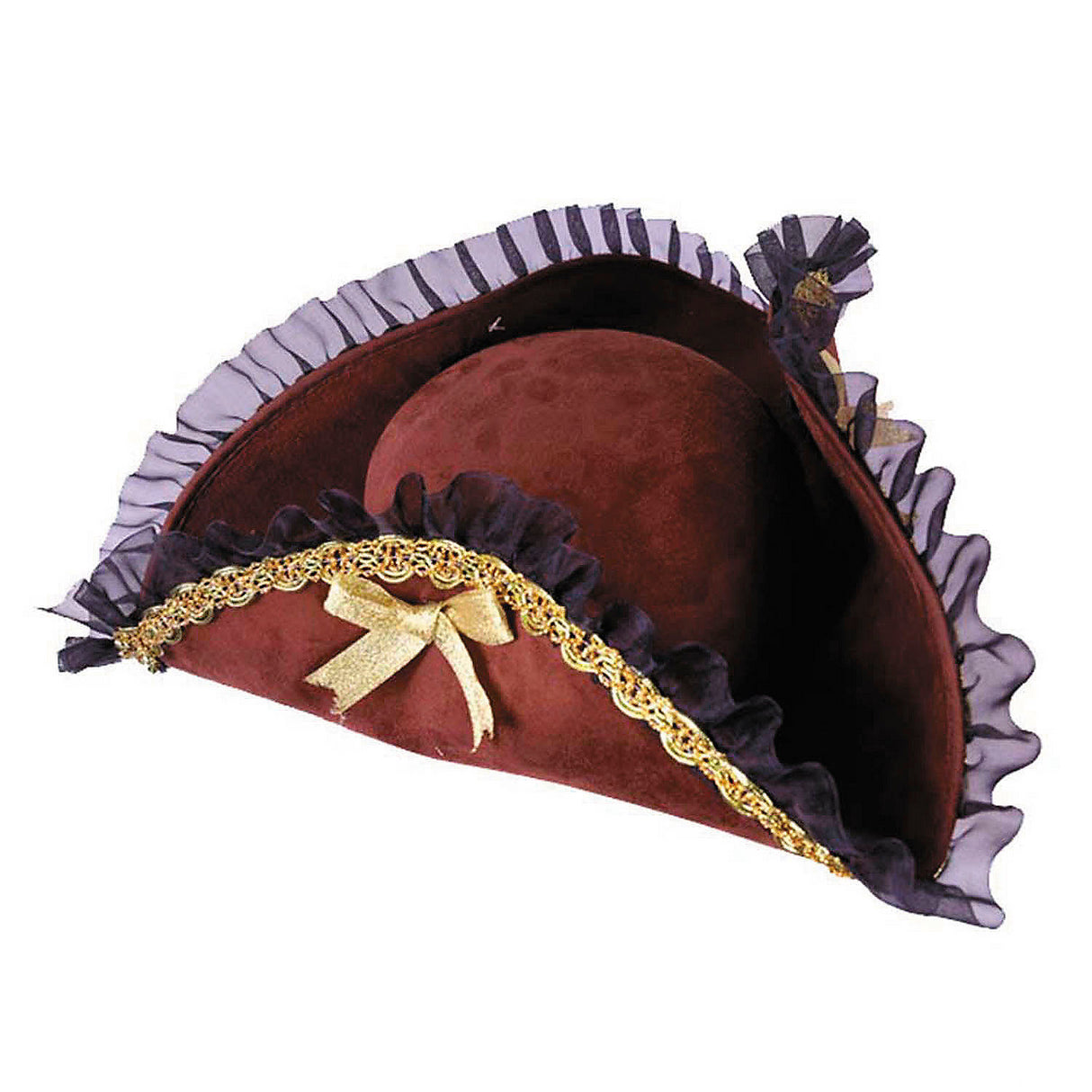 Elegant Brown Pirate Hat with Gold Trim for Halloween Costume Parties and Themed Events