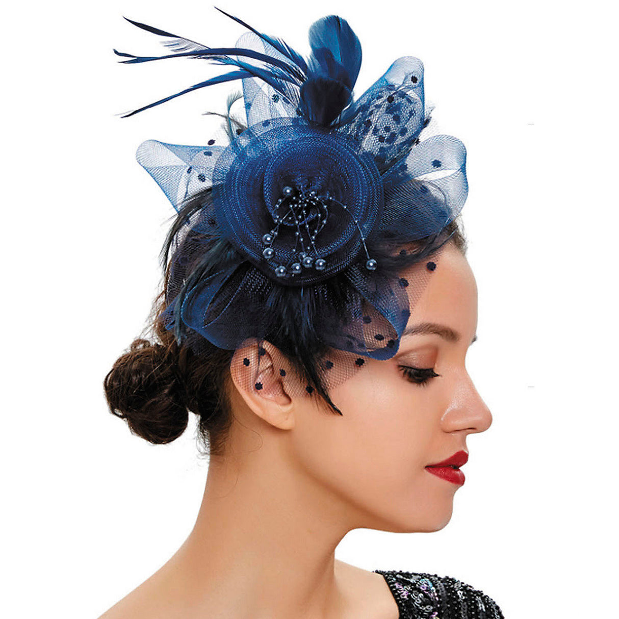 Elegant Navy Blue Kentucky Derby Fascinator Hat for Stylish Race Day Events and Formal Occasions