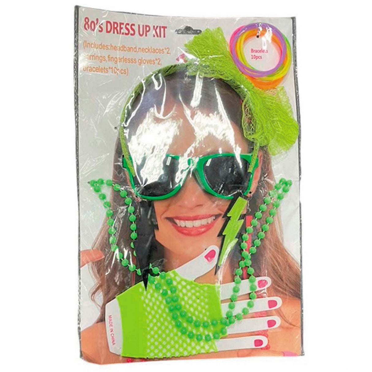 Vibrant Neon Green 80's Costume Accessory Kit for Halloween Parties Themed Events and Retro Celebrations