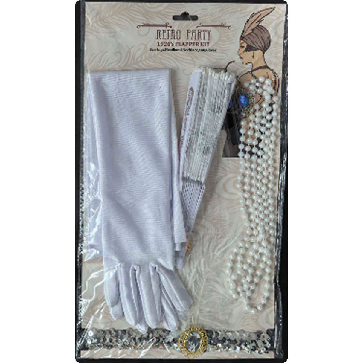 Complete Adults White Roaring 20's Costume Accessory Kit for Halloween Parties and Themed Events