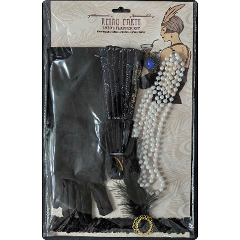 Premium Black Roaring 20's Costume Accessory Kit for Halloween Parties Themed Events and Stage Performances