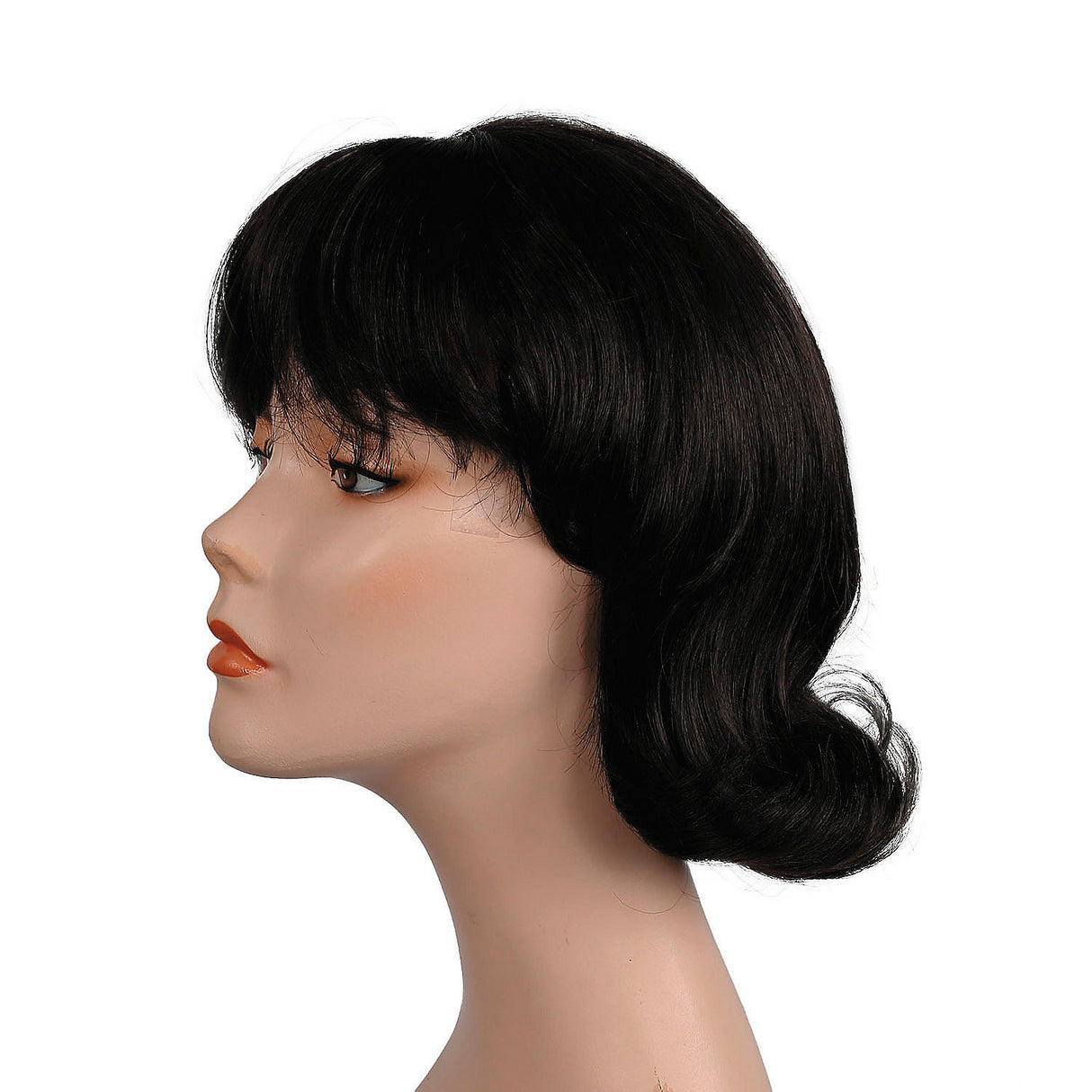 Stylish Women's 60s Black Short-Haired Flip Wig with Bangs for Costume Parties and Retro Events