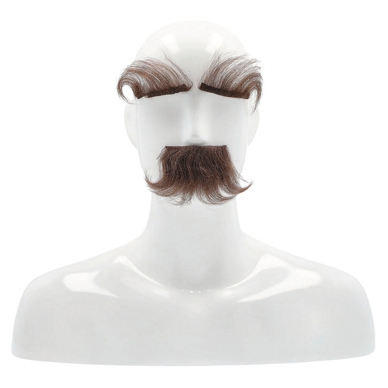 Adults Synthetic Fluffy Eyebrows & Mustache Set - Medium Brown 4