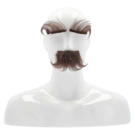 Adults Synthetic Fluffy Eyebrows & Mustache Set - Medium Brown 4