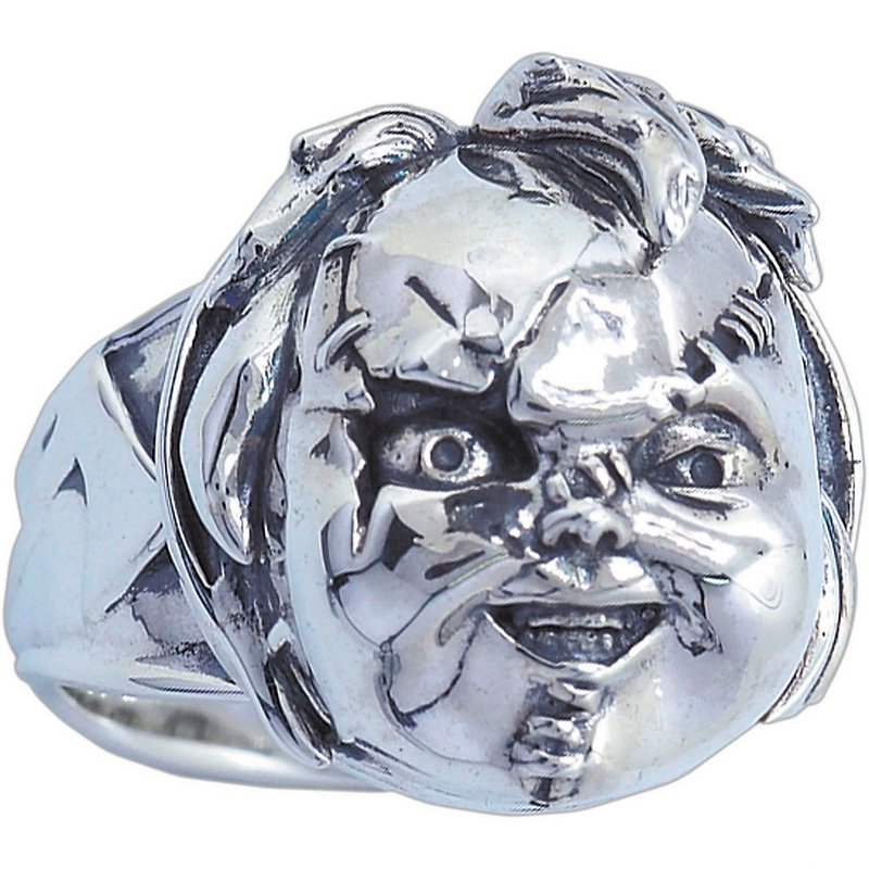 Child's Play Chucky Face Plated Brass Ring for Spooky Gifts and Halloween Costume Accessories