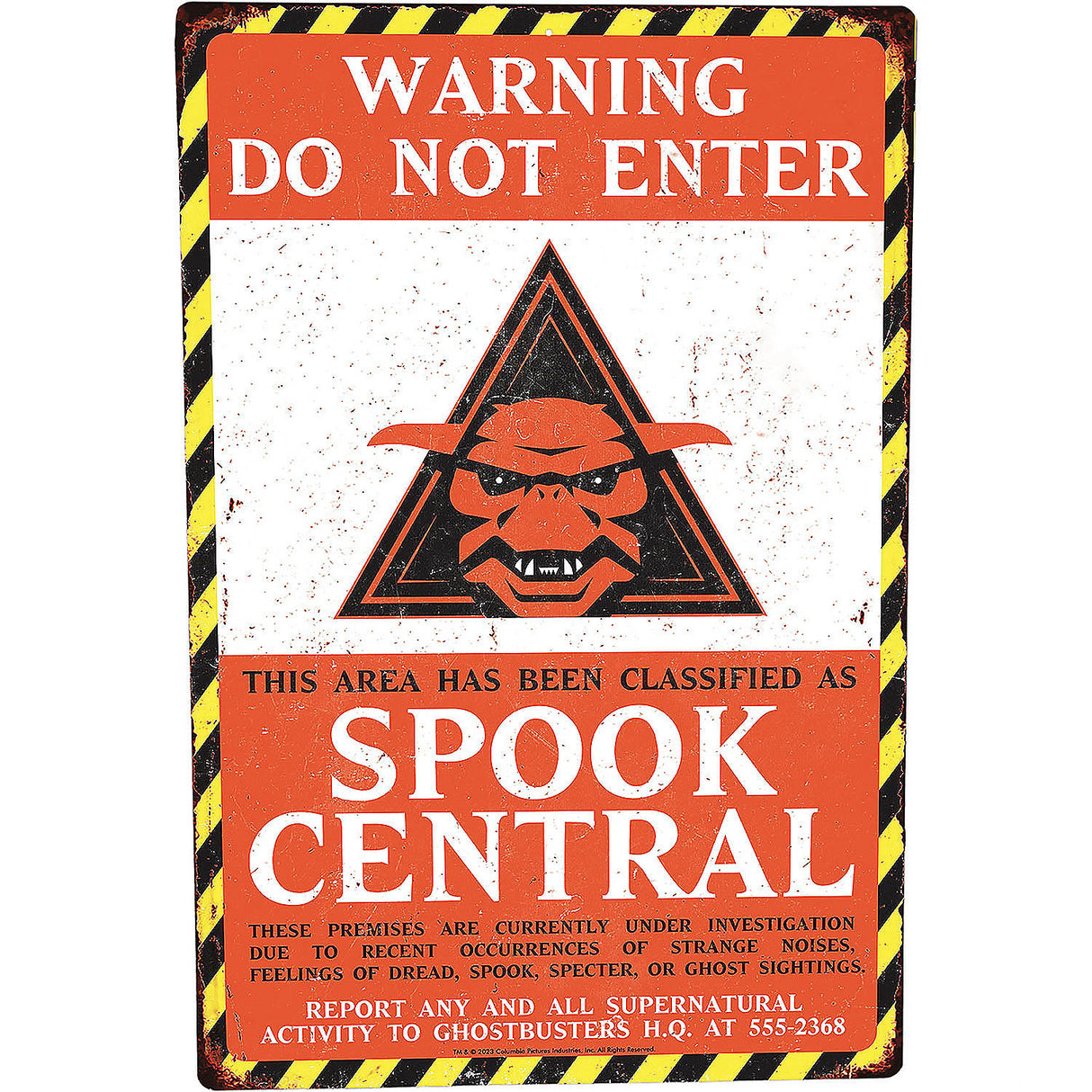 Ghostbusters Warning Do Not Enter Spook Central Metal Sign for Halloween Parties and Themed Decor