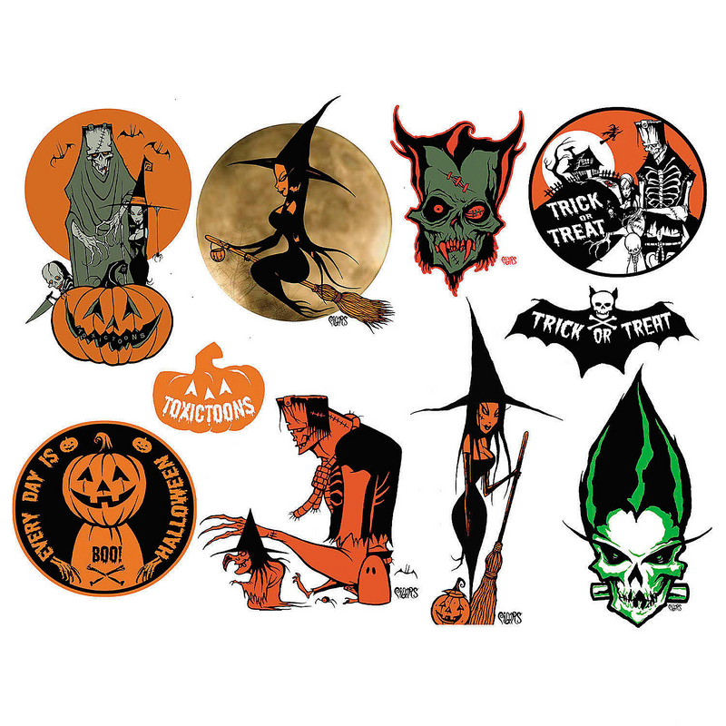 Weatherproof PVC Sticker Pack featuring Eric Pigors Toxictoons Designs for Parties and Decor