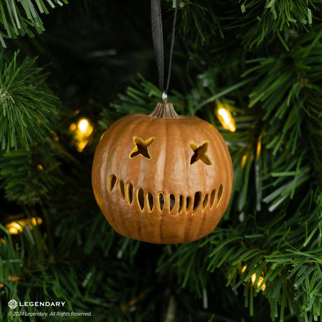 Holiday Horrors Light-Up Pumpkin Ornament for Halloween Decor Christmas Tree and Collectible Display