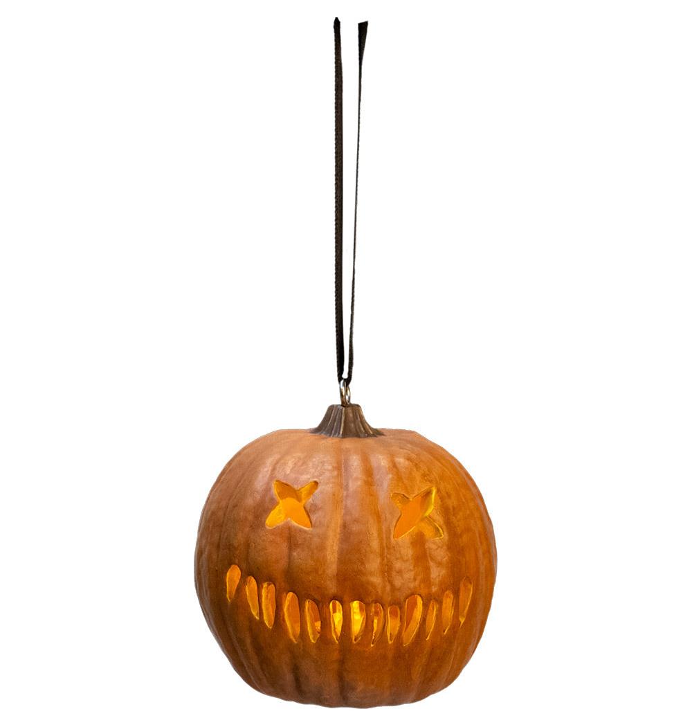 Holiday Horrors Light-Up Pumpkin Ornament for Halloween Decor Christmas Tree and Collectible Display