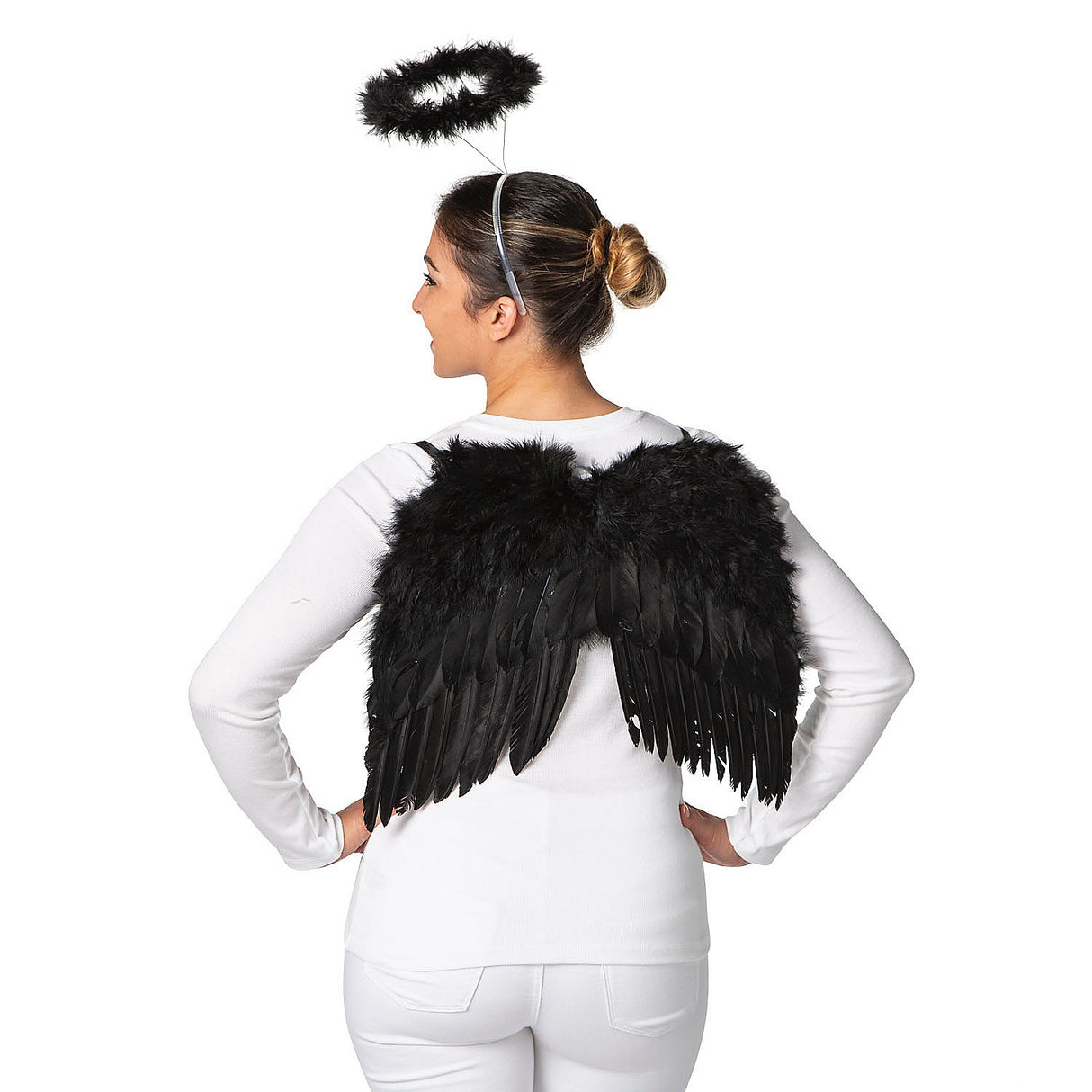 Elegant 20 x 16 Black Wings with Halo for Halloween Parties Costume Dress Up and Fantasy Fun