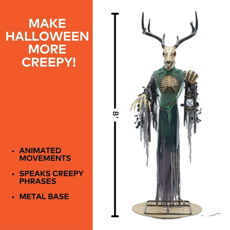 8 Ft. 2" Animated Skeleton Forest Creature with Horns Halloween Decoration