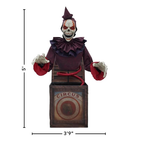 5 Ft. Skeleton Clown Mechanical Jack-in-the-Box Halloween Decoration
