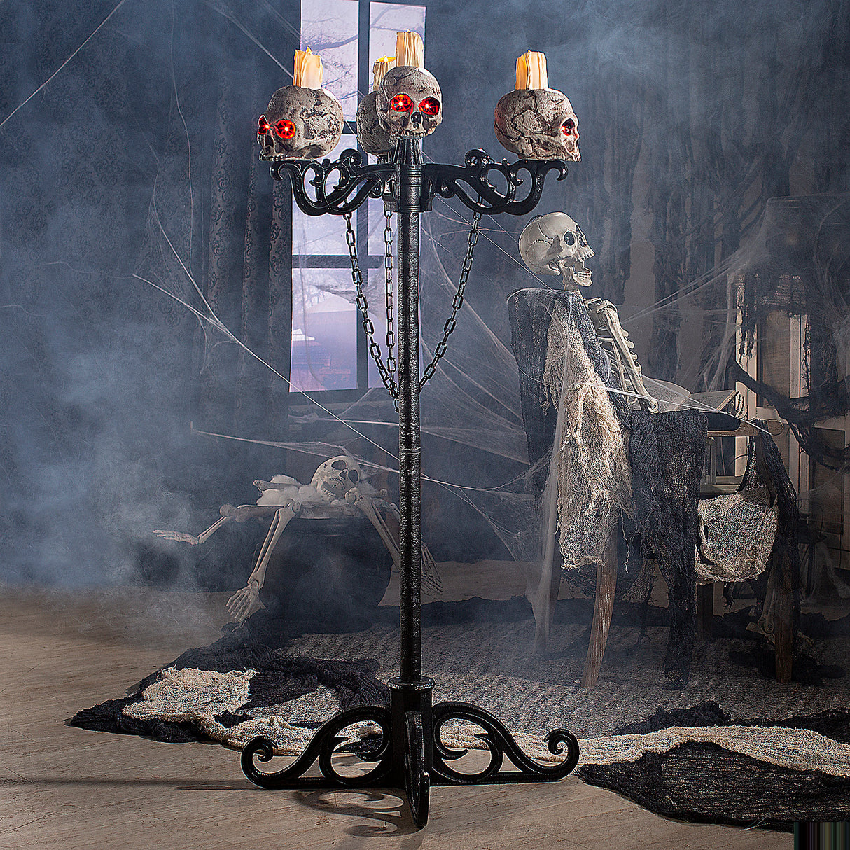 Gothic 3-In-1 Skull Candelabra for Spooky Haunted House Decorations and Halloween Events