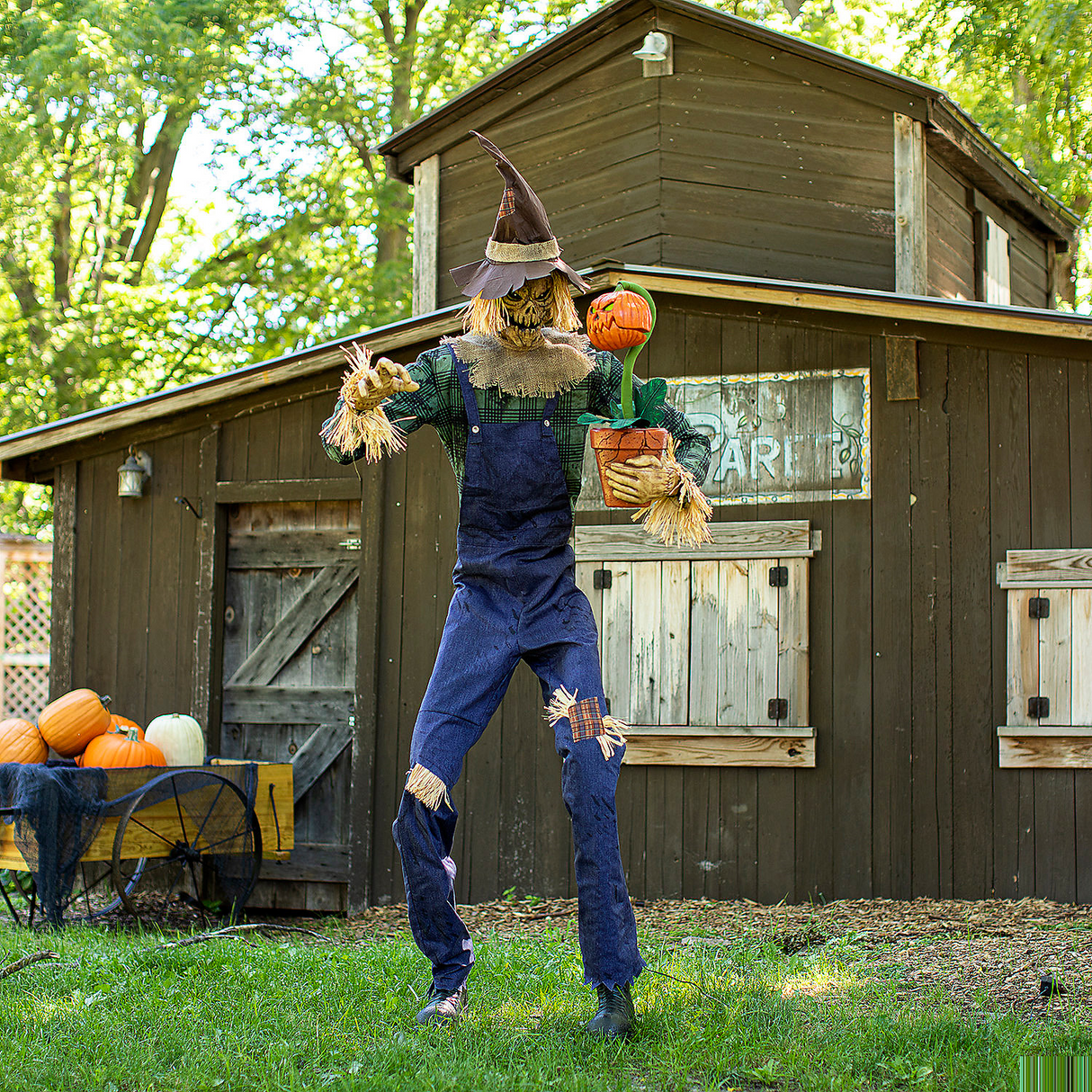 Terrifying Animated Rotten Harvester Scarecrow Prop for Halloween Parties and Haunted House Decorations