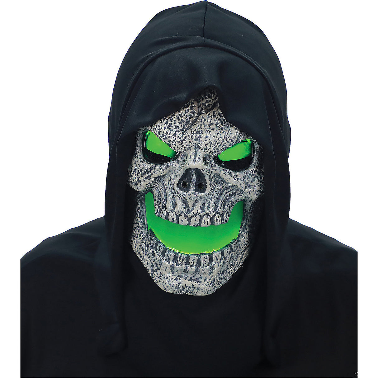 Bone-Chilling Flaming Green Skull Mask with Hood for Halloween Parties and Scary Costume Events