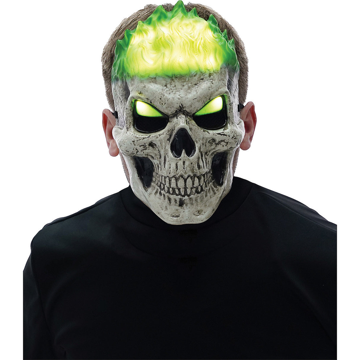 Light-Up Green Inferno Skull Mask for Halloween Parties and Spooky Costume Events