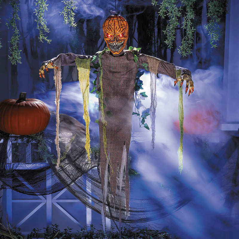 5 Ft. Light-Up Posable Hanging Pumpkin Patch Ghoul with Sound Halloween Decoration