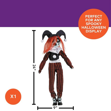 24" Black & Red Frown Clown Doll Halloween Decoration