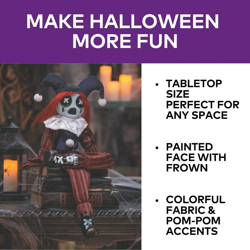 24" Black & Red Frown Clown Doll Halloween Decoration