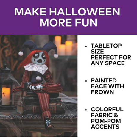 24" Black & Red Frown Clown Doll Halloween Decoration