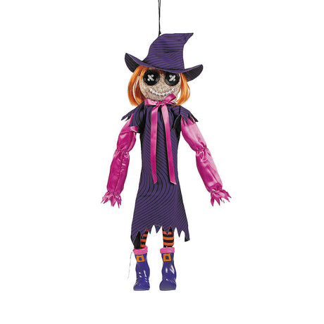 Charming 2 Ft Hanging Black and Purple Witch Doll for Halloween Indoor Decor