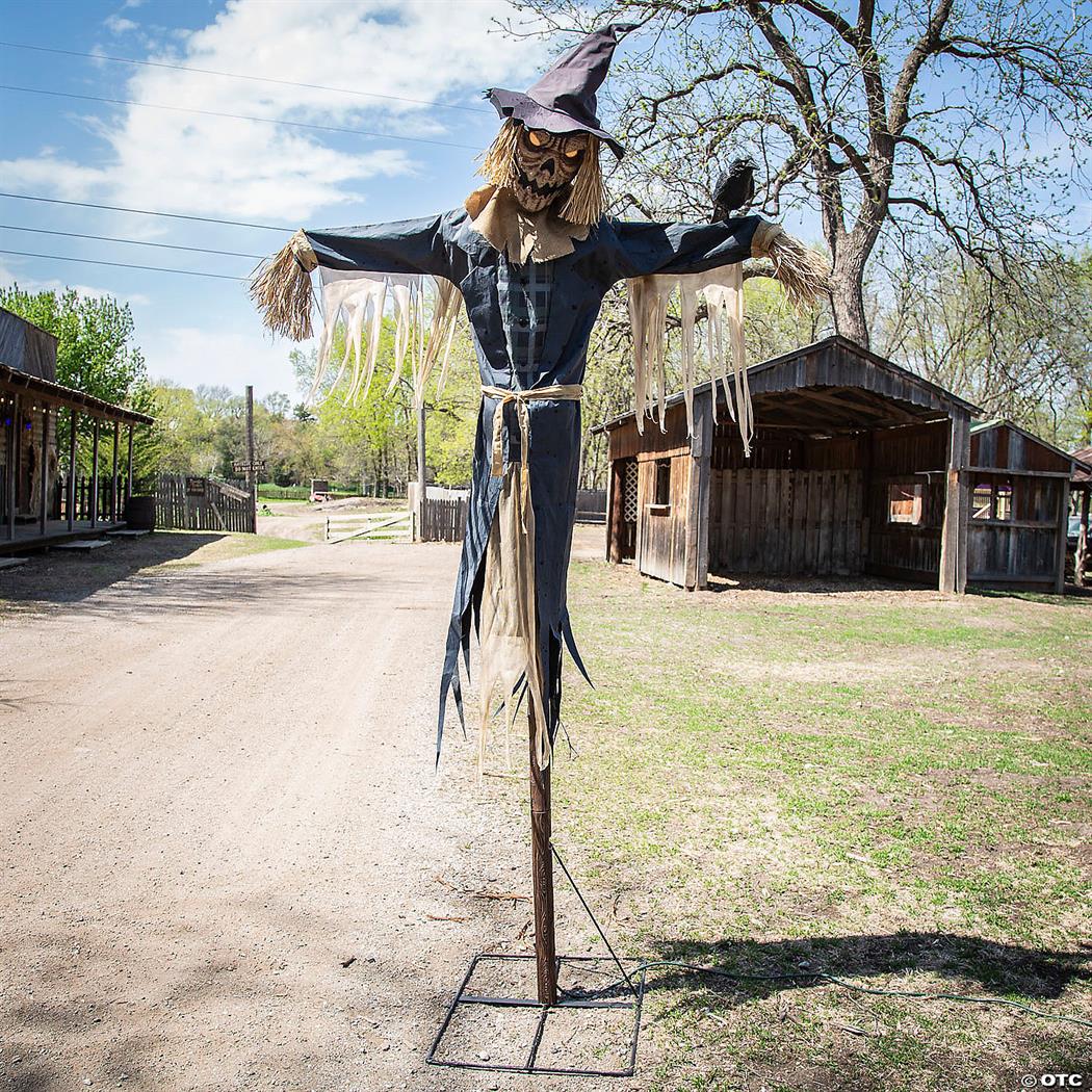 Simplified Staked Scarecrow Animated Halloween Prop 96"