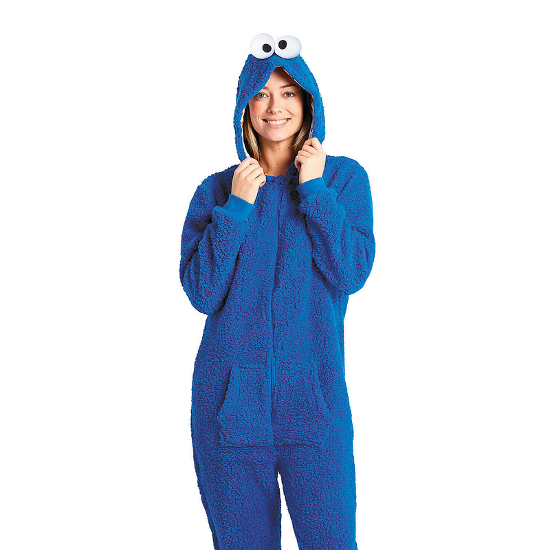 Adults Sesame Street Cookie Monster Hooded Onesie Costume