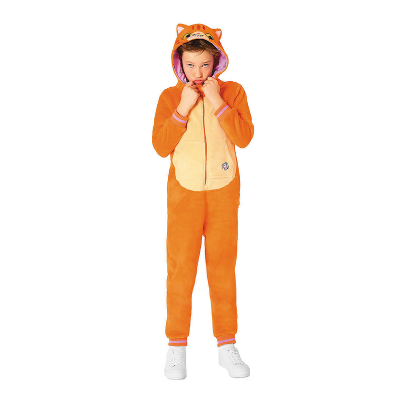 Cozy Kids Red Cat Hooded Onesie Costume for Halloween Parties Dress-Up and Fun Sleepovers